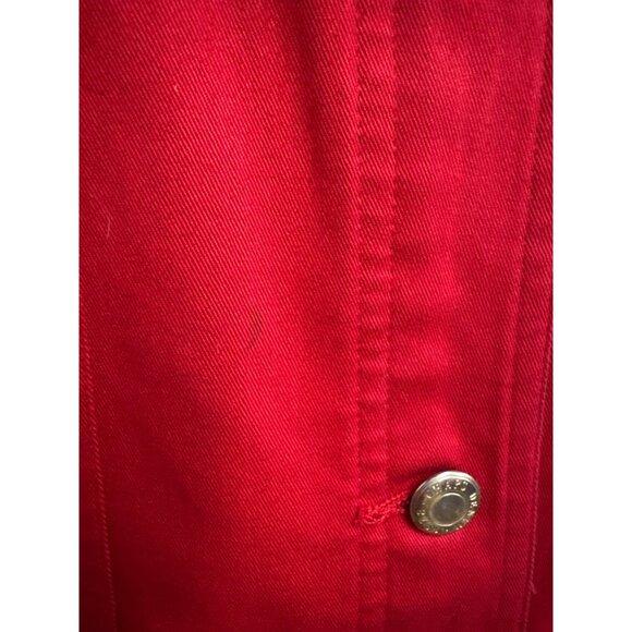 Chaps Red Denim Jacket Womens PM Gold Button Details Cotton Made In Indonesia - Picture 11 of 13